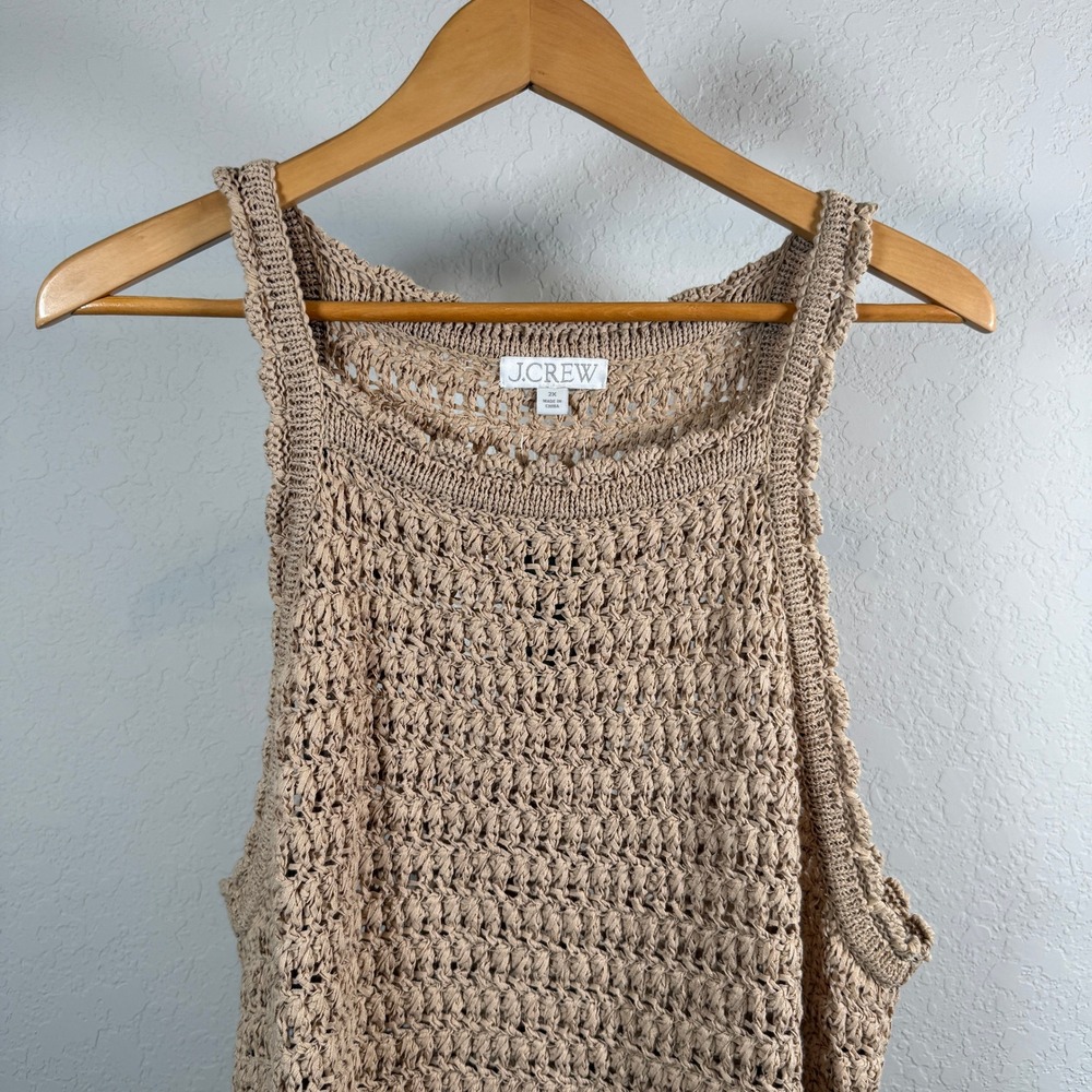 J.Crew Womens Tan Textured Open Knit Cotton Blend Tank Top Shell 2X - Picture 3 of 8